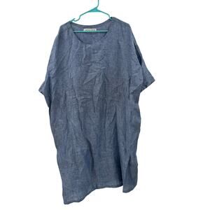 In The Field x Pietsie Womens OS Blue Lagenlook Side Pockets Cotton Dress
